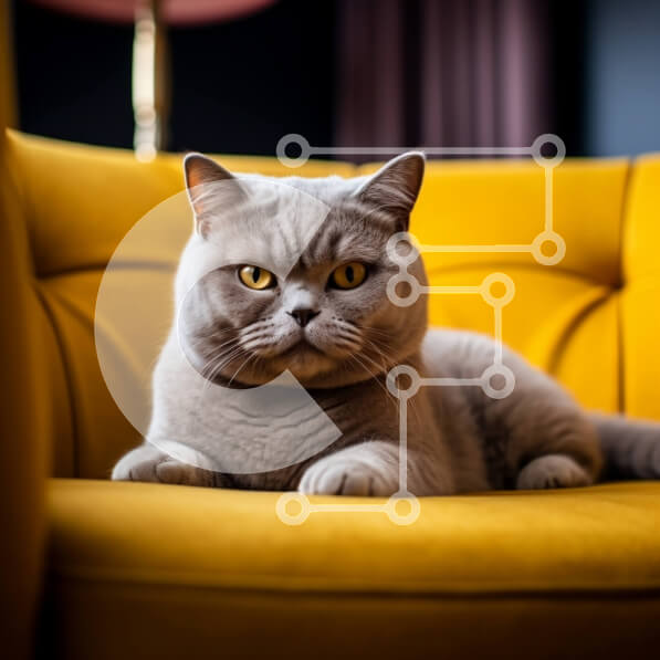 Intra Συλλεκτικό Ξύλινο Παζλ Plywood  4mm - Αξιολάτρευτη εικόνα μιας γκρίζας γάτας σε έναν κίτρινο καναπέ Σε Ξύλινο Κουτί - Διαστάσεις: 10x10 cm – 25 κομμάτια