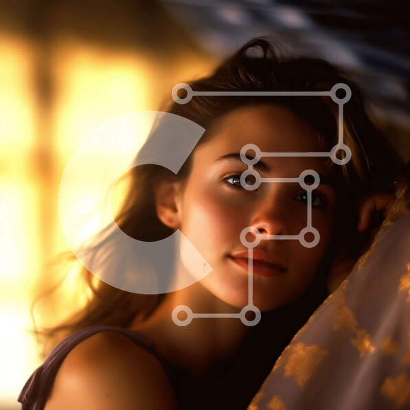 Intra Συλλεκτικό Ξύλινο Παζλ Plywood  4mm - Σοβαρή νεαρή γυναίκα με καστανά μαλλιά και μάτια σε ένα κρεβάτι Σε Ξύλινο Κουτί - Διαστάσεις Puzzle: 10x10 cm – 25 κομμάτια