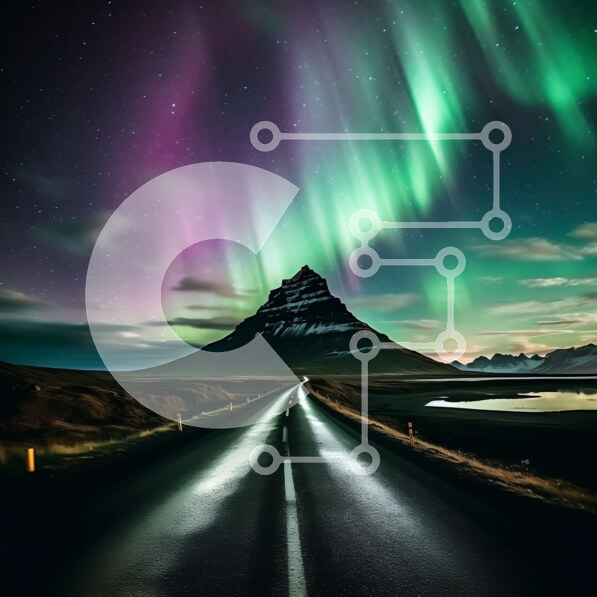 Intra Συλλεκτικό Ξύλινο Παζλ Plywood  4mm - Εκπληκτική εικόνα ενός δρόμου που περιβάλλεται από φώτα Aurora Borealis Σε Ξύλινο Κουτί - Διαστάσεις: 10x10 cm – 25 κομμάτια