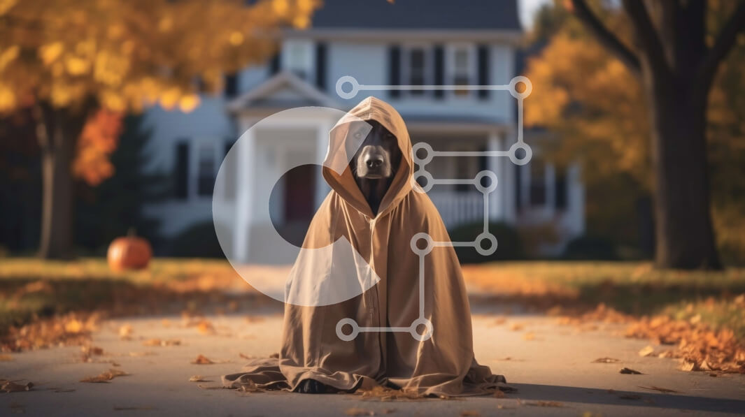 Σετ των 2 Intra Συλλεκτικό Ξύλινο Παζλ Plywood  4mm - Σκύλος με καφέ κουκούλα που κάθεται μπροστά από το σπίτι Σε Ξύλινο Κουτί - Διαστάσεις: 10x10 cm – 25 κομμάτια