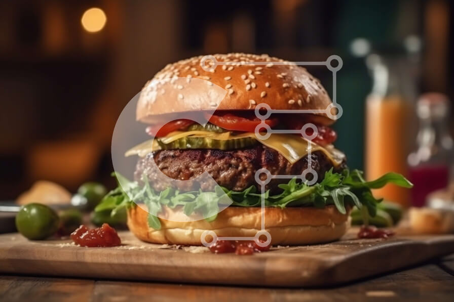 Σετ των 2 Intra Συλλεκτικό Ξύλινο Παζλ Plywood  4mm - Νόστιμο χάμπουργκερ με λιωμένο τυρί και φρέσκα λαχανικά Σε Ξύλινο Κουτί - Διαστάσεις: 10x10 cm – 25 κομμάτια