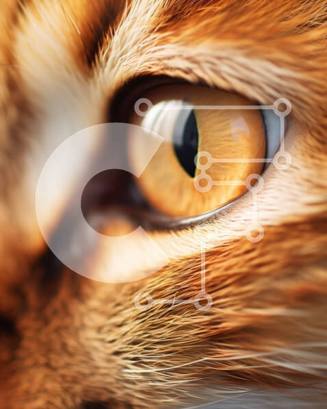 Σετ των 2 Intra Συλλεκτικό Ξύλινο Παζλ Plywood  4mm - Κοντινό πλάνο του πορτοκαλί ματιού της γάτας με την κίτρινη ίριδα και τη μαύρη κόρη Σε Ξύλινο Κουτί - Διαστάσεις: 10x10 cm – 25 κομμάτια