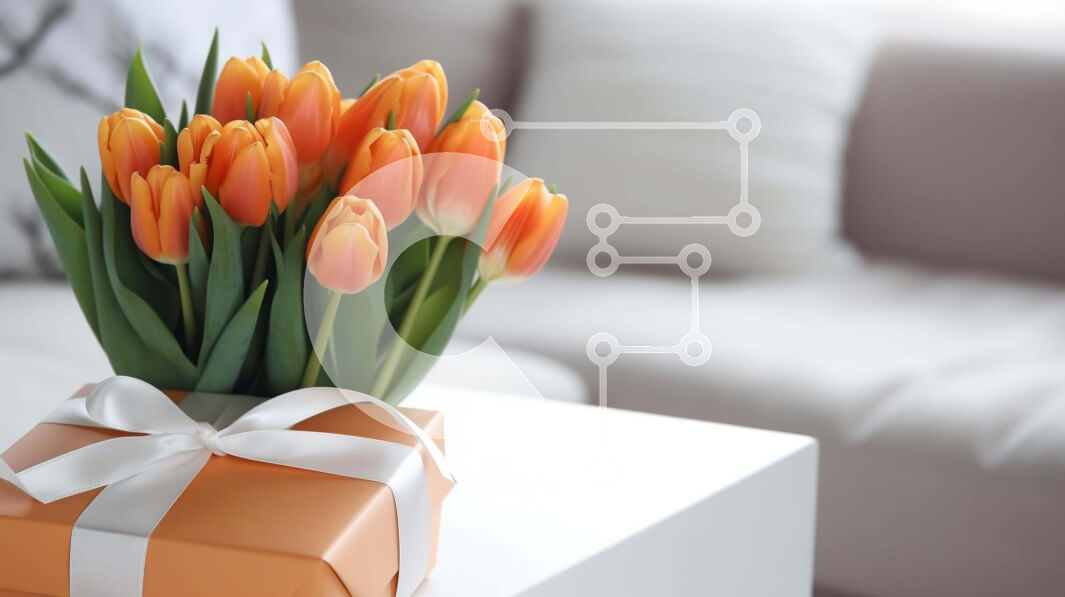 Intra Συλλεκτικό Ξύλινο Παζλ Plywood  4mm - Πορτοκαλί τουλίπα μπουκέτο σε κουτί δώρου στο τραπεζάκι σαλονιού Σε Ξύλινο Κουτί - Διαστάσεις: 10x10 cm – 25 κομμάτια