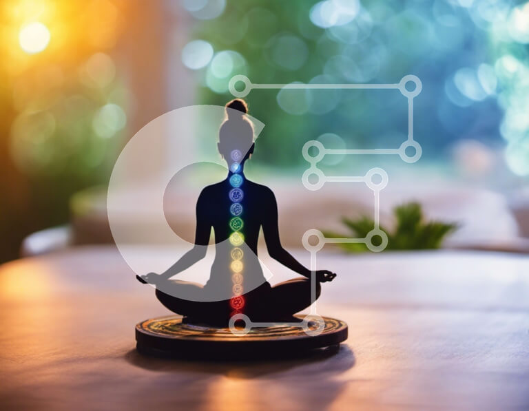 Intra Συλλεκτικό Ξύλινο Παζλ Plywood  4mm - Σιλουέτα ενός ατόμου που διαλογίζεται με τα τσάκρα Σε Ξύλινο Κουτί - Διαστάσεις: 10x10 cm – 25 κομμάτια