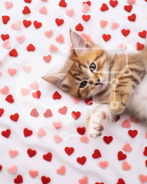 Σετ των 2 Intra Συλλεκτικό Ξύλινο Παζλ Plywood  4mm - Αξιολάτρευτο γατάκι με κόκκινες καρδιές σε λευκό φόντο Σε Ξύλινο Κουτί - Διαστάσεις: 10x10 cm – 25 κομμάτια