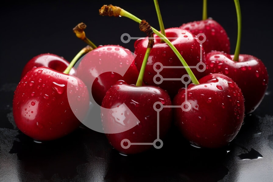 Σετ των 2 Intra Συλλεκτικό Ξύλινο Παζλ Plywood  4mm - Φρέσκα και ζουμερά κόκκινα κεράσια σε μαύρη επιφάνεια Σε Ξύλινο Κουτί - Διαστάσεις: 10x10 cm – 25 κομμάτια