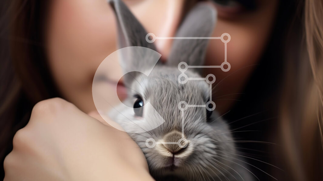 Σετ των 2 Intra Συλλεκτικό Ξύλινο Παζλ Plywood  4mm - Αξιολάτρευτη στιγμή: Γυναίκα αγκαλιάζει το γκρίζο κουνελάκι Σε Ξύλινο Κουτί - Διαστάσεις: 10x10 cm – 25 κομμάτια