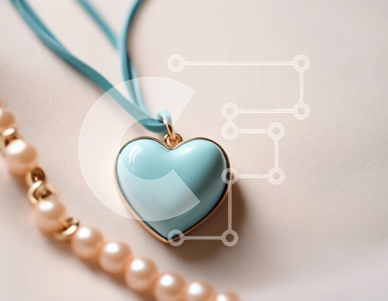 Intra Συλλεκτικό Ξύλινο Παζλ Plywood  4mm - Τυρκουάζ μενταγιόν καρδιά με πέρλες σε λευκή επιφάνεια Σε Ξύλινο Κουτί - Διαστάσεις Puzzle: 10x10 cm – 25 κομμάτια