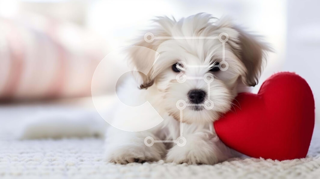 Intra Συλλεκτικό Ξύλινο Παζλ Plywood  4mm - Μικρό λευκό σκυλί με κόκκινη καρδιά Σε Ξύλινο Κουτί - Διαστάσεις: 10x10 cm – 25 κομμάτια