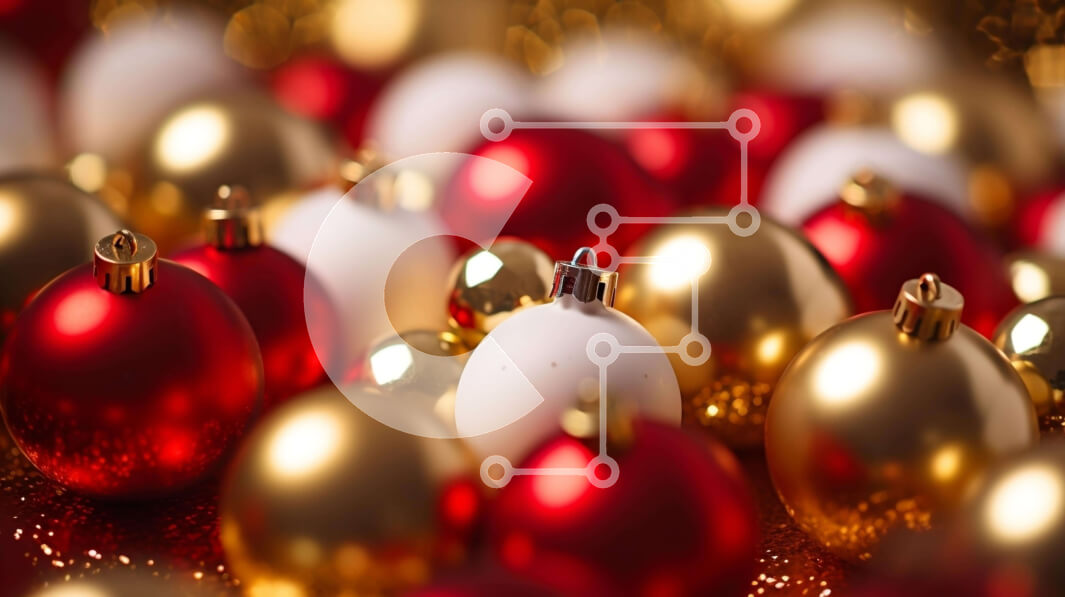 Intra Συλλεκτικό Ξύλινο Παζλ Plywood  4mm - Ομάδα από κόκκινα, λευκά και χρυσά στολίδια στο τραπέζι Σε Ξύλινο Κουτί - Διαστάσεις: 10x10 cm – 25 κομμάτια