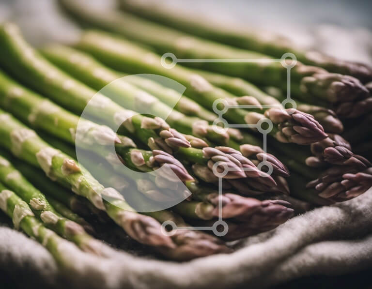 Σετ των 2 Intra Συλλεκτικό Ξύλινο Παζλ Plywood  4mm - Φρέσκα πράσινα δόρατα σπαραγγιού σε ανοιχτή υφασμάτινη τσάντα Σε Ξύλινο Κουτί - Διαστάσεις: 10x10 cm – 25 κομμάτια