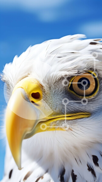 Σετ των 2 Intra Συλλεκτικό Ξύλινο Παζλ Plywood  4mm - Κοντινό πλάνο του προσώπου ενός αετού ενάντια σε έναν μπλε ουρανό Σε Ξύλινο Κουτί - Διαστάσεις: 10x10 cm – 25 κομμάτια