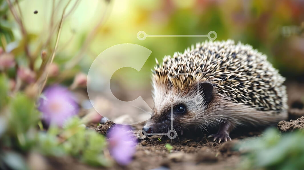 Intra Συλλεκτικό Ξύλινο Παζλ Plywood  4mm - Μικρός σκαντζόχοιρος σε έναν κήπο με μοβ λουλούδια Σε Ξύλινο Κουτί - Διαστάσεις: 10x10 cm – 25 κομμάτια