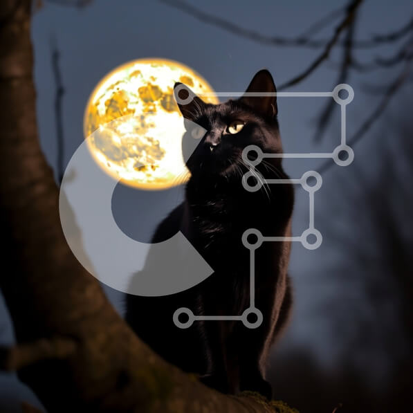 Intra Συλλεκτικό Ξύλινο Παζλ Plywood  4mm - Μυστηριώδης εικόνα της Μαύρης Γάτας και της Πανσέληνου Σε Ξύλινο Κουτί - Διαστάσεις: 10x10 cm – 25 κομμάτια