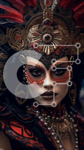 Intra Συλλεκτικό Ξύλινο Παζλ Plywood  4mm - Εκπληκτική εικόνα γυναίκας με εντυπωσιακή στολή με πούπουλα και κοσμήματα Σε Ξύλινο Κουτί - Διαστάσεις Puzzle: 10x10 cm – 25 κομμάτια