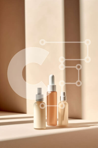 Intra Συλλεκτικό Ξύλινο Παζλ Plywood  4mm - Προϊόντα περιποίησης δέρματος σε τραπέζι με διαφανή και μπεζ μπουκάλια Σε Ξύλινο Κουτί - Διαστάσεις Puzzle: 10x10 cm – 25 κομμάτια