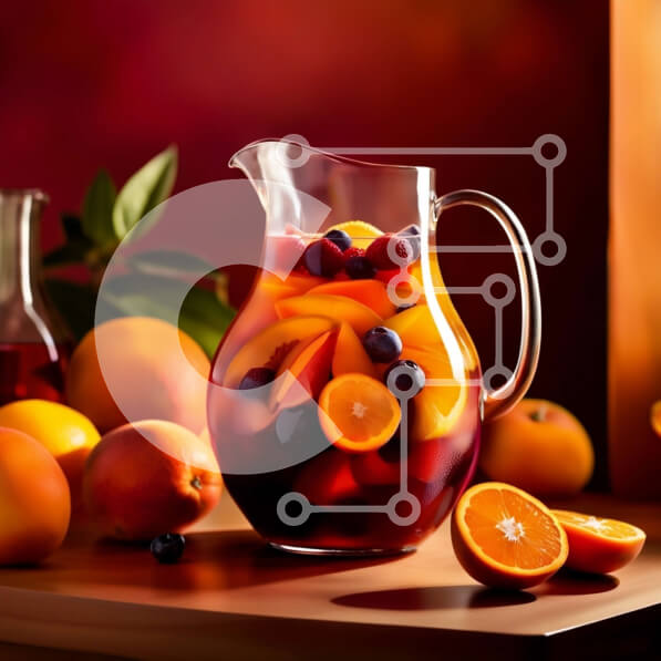 Σετ των 2 Intra Συλλεκτικό Ξύλινο Παζλ Plywood  4mm - Νόστιμη εικόνα της Sangria με φρέσκα φρούτα και θέα στο ηλιοβασίλεμα Σε Ξύλινο Κουτί - Διαστάσεις: 10x10 cm – 25 κομμάτια