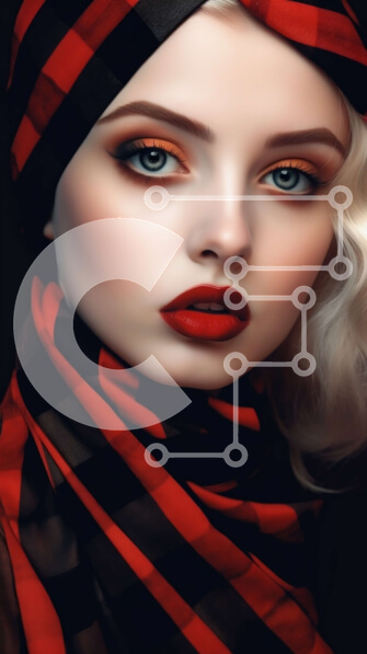 Intra Συλλεκτικό Ξύλινο Παζλ Plywood  4mm - Κομψή γυναίκα με καρό κασκόλ και έντονο κόκκινο κραγιόν Σε Ξύλινο Κουτί - Διαστάσεις Puzzle: 10x10 cm – 25 κομμάτια