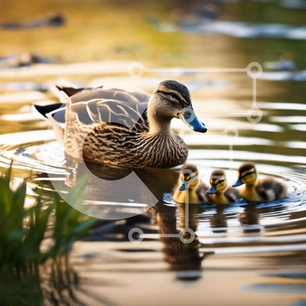 Intra Συλλεκτικό Ξύλινο Παζλ Plywood  4mm - Μητέρα πάπια και παπάκια που κολυμπούν στο νερό Σε Ξύλινο Κουτί - Διαστάσεις: 10x10 cm – 25 κομμάτια