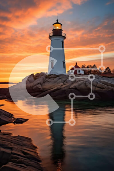 Σετ των 2 Intra Συλλεκτικό Ξύλινο Παζλ Plywood  4mm - Όμορφη θέα στο ηλιοβασίλεμα του φάρου στο βραχώδες εξώφυλλο Σε Ξύλινο Κουτί - Διαστάσεις: 10x10 cm – 25 κομμάτια