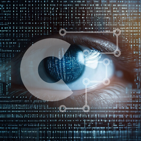 Intra Συλλεκτικό Ξύλινο Παζλ Plywood  4mm - Αφηρημένο μάτι σε φόντο δυαδικού κώδικα Σε Ξύλινο Κουτί - Διαστάσεις Puzzle: 10x10 cm – 25 κομμάτια