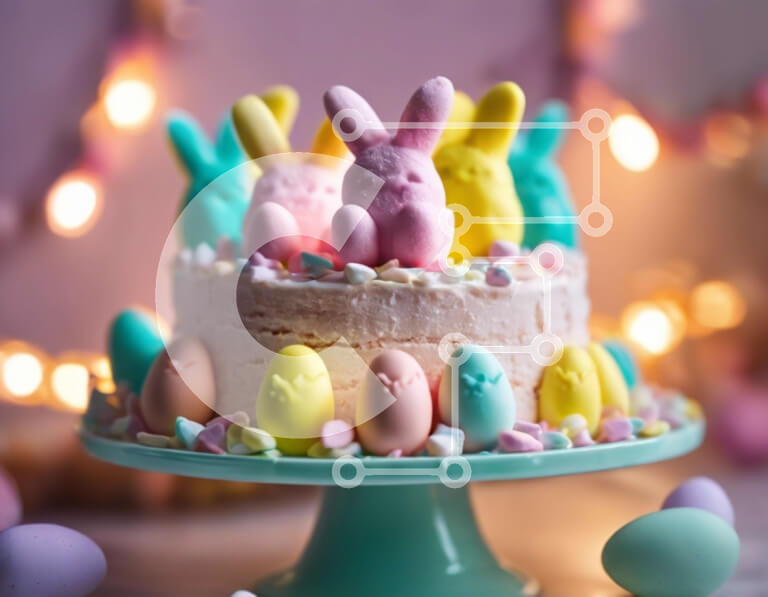 Intra Συλλεκτικό Ξύλινο Παζλ Plywood  4mm - Πολύχρωμο πασχαλινό κέικ με κουνελάκια και αυγά Σε Ξύλινο Κουτί - Διαστάσεις: 10x10 cm – 25 κομμάτια