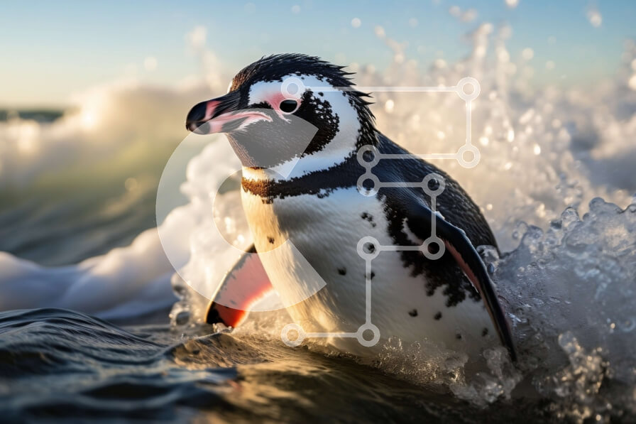 Σετ των 2 Intra Συλλεκτικό Ξύλινο Παζλ Plywood  4mm - Πιγκουίνος που στέκεται στην ακτή με τα κύματα που συντρίβονται Σε Ξύλινο Κουτί - Διαστάσεις: 10x10 cm – 25 κομμάτια