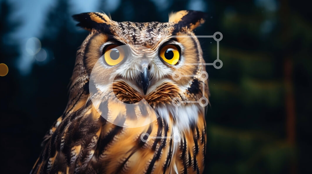 Intra Συλλεκτικό Ξύλινο Παζλ Plywood  4mm - Κοντινό πλάνο της κουκουβάγιας με τα κίτρινα μάτια τη νύχτα Σε Ξύλινο Κουτί - Διαστάσεις: 10x10 cm – 25 κομμάτια