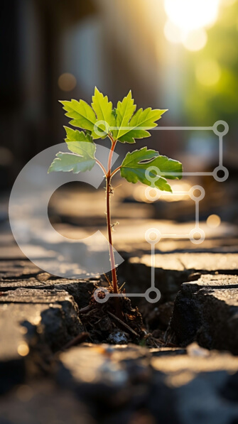 Σετ των 2 Intra Συλλεκτικό Ξύλινο Παζλ Plywood  4mm - Όμορφη εικόνα ενός μικρού δενδρυλλίου που μεγαλώνει σε ένα αστικό περιβάλλον Σε Ξύλινο Κουτί - Διαστάσεις: 10x10 cm – 25 κομμάτια