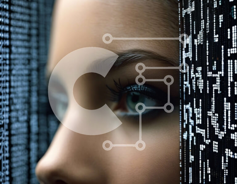 Intra Συλλεκτικό Ξύλινο Παζλ Plywood  4mm - Αφηρημένο μοτίβο δυαδικού κώδικα με το πρόσωπο της γυναίκας Σε Ξύλινο Κουτί - Διαστάσεις Puzzle: 10x10 cm – 25 κομμάτια