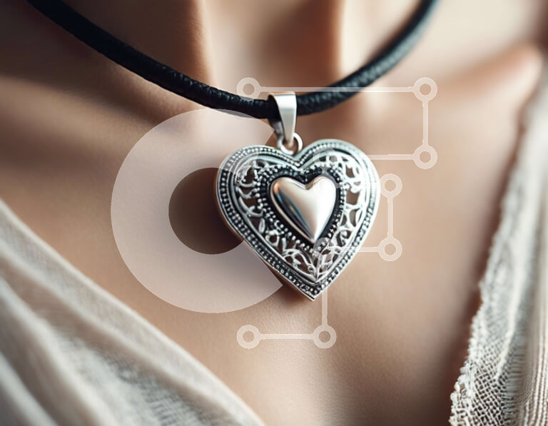 Intra Συλλεκτικό Ξύλινο Παζλ Plywood  4mm - Κολιέ με ασημένια καρδιά σε γυναικείο γιακά Σε Ξύλινο Κουτί - Διαστάσεις Puzzle: 10x10 cm – 25 κομμάτια