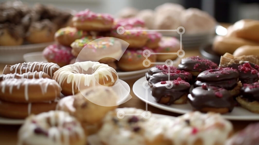 Σετ των 2 Intra Συλλεκτικό Ξύλινο Παζλ Plywood  4mm - Νόστιμη ποικιλία από ντόνατς σε ένα τραπέζι Σε Ξύλινο Κουτί - Διαστάσεις: 10x10 cm – 25 κομμάτια