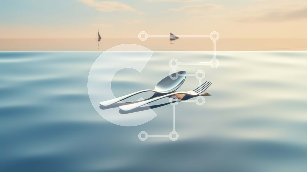 Intra Συλλεκτικό Ξύλινο Παζλ Plywood  4mm - Πιρούνι και μαχαίρι που επιπλέουν στο νερό με το φως του ήλιου Σε Ξύλινο Κουτί - Διαστάσεις: 10x10 cm – 25 κομμάτια