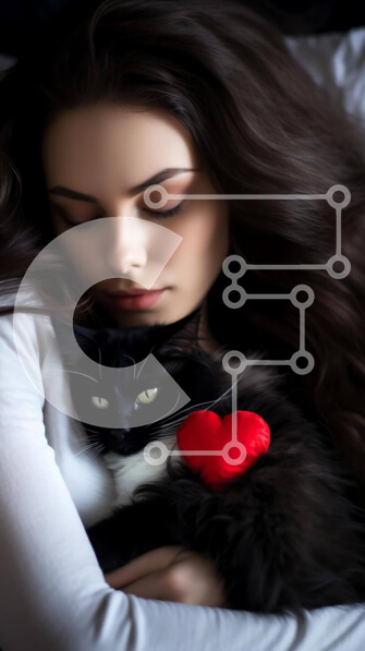 Intra Συλλεκτικό Ξύλινο Παζλ Plywood  4mm - Στοργική στιγμή: Γυναίκα που κοιμάται με τη γάτα Σε Ξύλινο Κουτί - Διαστάσεις Puzzle: 10x10 cm – 25 κομμάτια