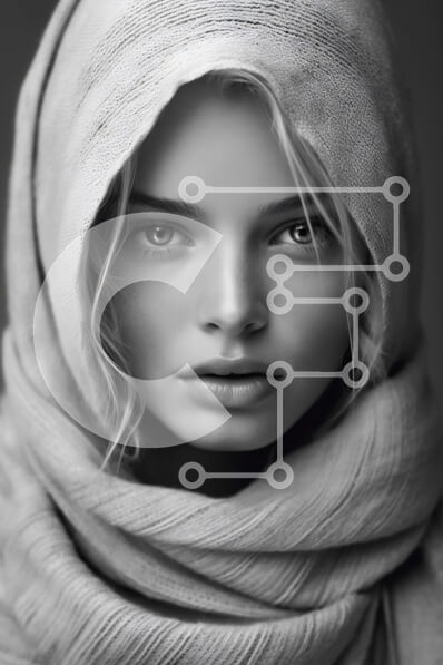 Intra Συλλεκτικό Ξύλινο Παζλ Plywood  4mm - Σοβαρή μουσουλμάνα που φορά χιτζάμπ και λευκό σάλι κοιτάζοντας την κάμερα Σε Ξύλινο Κουτί - Διαστάσεις Puzzle: 10x10 cm – 25 κομμάτια