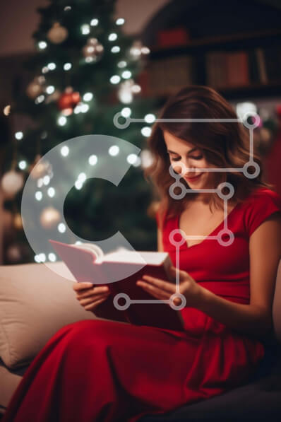 Intra Συλλεκτικό Ξύλινο Παζλ Plywood  4mm - Γυναίκα που διαβάζει το βιβλίο από το χριστουγεννιάτικο δέντρο Σε Ξύλινο Κουτί - Διαστάσεις: 10x10 cm – 25 κομμάτια