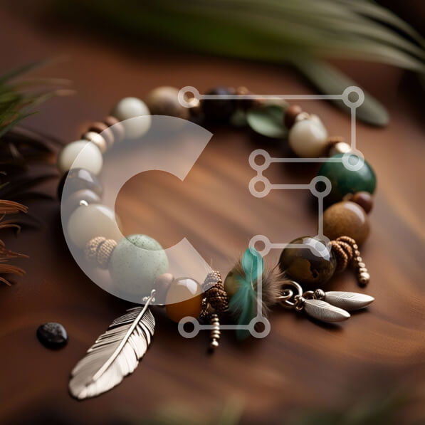 Σετ των 2 Intra Συλλεκτικό Ξύλινο Παζλ Plywood  4mm - Κομψό βραχιόλι από ξύλο, τιρκουάζ και πούπουλα Σε Ξύλινο Κουτί - Διαστάσεις: 10x10 cm – 25 κομμάτια