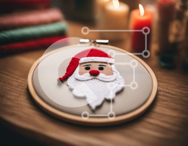 Intra Συλλεκτικό Ξύλινο Παζλ Plywood  4mm - Χριστουγεννιάτικη διακόσμηση με κέντημα με τσέρκι Άγιου Βασίλη Σε Ξύλινο Κουτί - Διαστάσεις: 10x10 cm – 25 κομμάτια