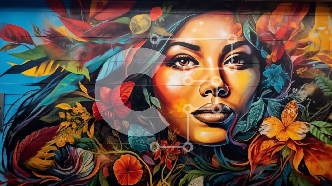 Intra Συλλεκτικό Ξύλινο Παζλ Plywood  4mm - Όμορφη τοιχογραφία γυναίκας Street Art με στέμμα λουλουδιών Σε Ξύλινο Κουτί - Διαστάσεις Puzzle: 10x10 cm – 25 κομμάτια