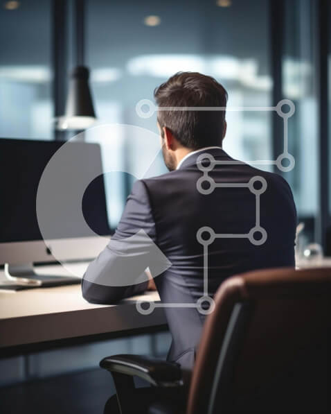 Intra Συλλεκτικό Ξύλινο Παζλ Plywood  4mm - Άτομο που εργάζεται στον υπολογιστή σε καρέκλα γραφείου Σε Ξύλινο Κουτί - Διαστάσεις Puzzle: 10x10 cm – 25 κομμάτια