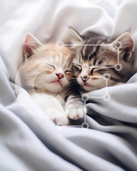 Σετ των 2 Intra Συλλεκτικό Ξύλινο Παζλ Plywood  4mm - Δύο γατάκια που κοιμούνται σε μια λευκή κουβέρτα Σε Ξύλινο Κουτί - Διαστάσεις: 10x10 cm – 25 κομμάτια