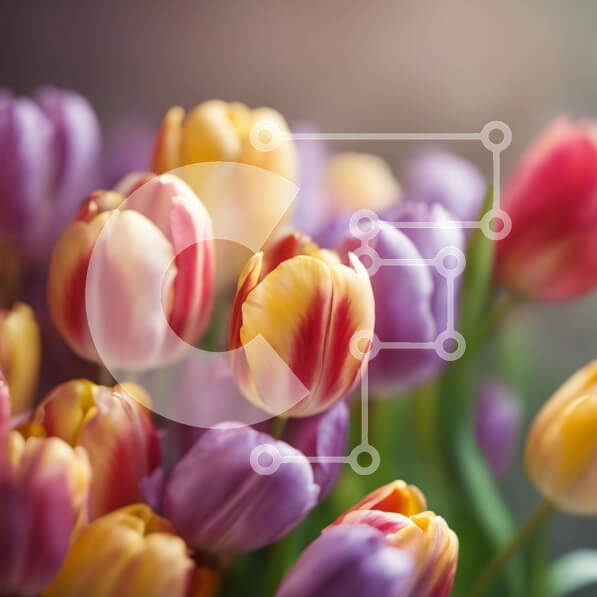 Intra Συλλεκτικό Ξύλινο Παζλ Plywood  4mm - Πολύχρωμες τουλίπες σε ένα βάζο Σε Ξύλινο Κουτί - Διαστάσεις: 10x10 cm – 25 κομμάτια