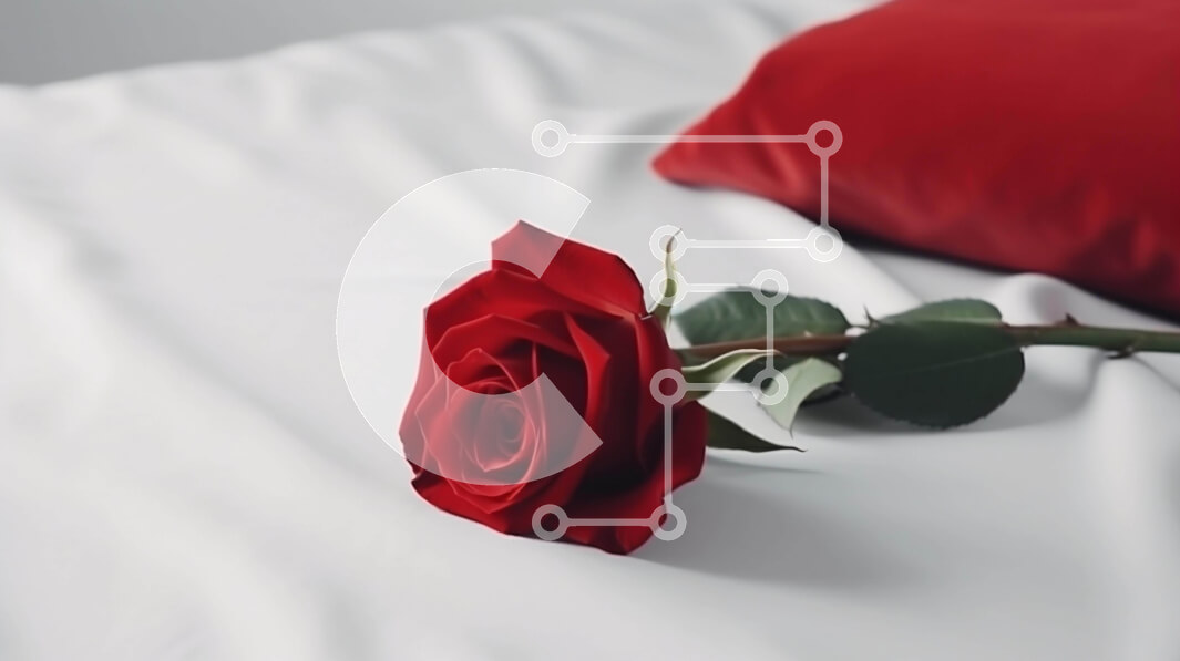 Intra Συλλεκτικό Ξύλινο Παζλ Plywood  4mm - Ρομαντικό κόκκινο τριαντάφυλλο σε λευκά μαξιλάρια Σε Ξύλινο Κουτί - Διαστάσεις Puzzle: 10x10 cm – 25 κομμάτια