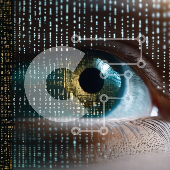 Intra Συλλεκτικό Ξύλινο Παζλ Plywood  4mm - Ψηφιακό μάτι με φόντο δυαδικού κώδικα Σε Ξύλινο Κουτί - Διαστάσεις Puzzle: 10x10 cm – 25 κομμάτια