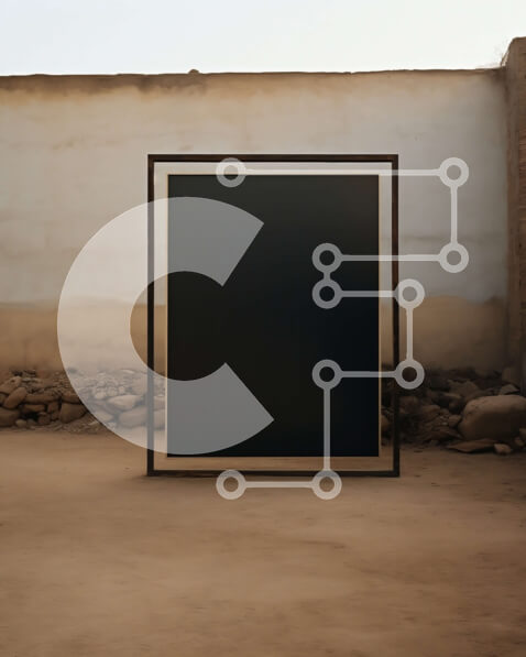 Intra Συλλεκτικό Ξύλινο Παζλ Plywood  4mm - Κενό πλαίσιο που κρέμεται σε λευκό τοίχο μπροστά από το πέτρινο κτίριο Σε Ξύλινο Κουτί - Διαστάσεις Puzzle: 10x10 cm – 25 κομμάτια