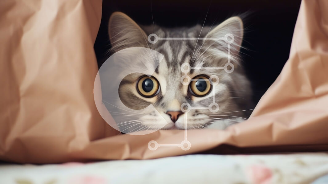 Intra Συλλεκτικό Ξύλινο Παζλ Plywood  4mm - Γάτα που κρυφοκοιτάζει πίσω από ένα κομμάτι καφέ χαρτί Σε Ξύλινο Κουτί - Διαστάσεις: 10x10 cm – 25 κομμάτια