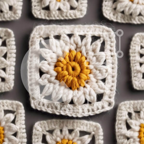 Intra Συλλεκτικό Ξύλινο Παζλ Plywood  4mm - Διακοσμητικά τετράγωνα κροσέ με λουλούδια Σε Ξύλινο Κουτί - Διαστάσεις Puzzle: 10x10 cm – 25 κομμάτια