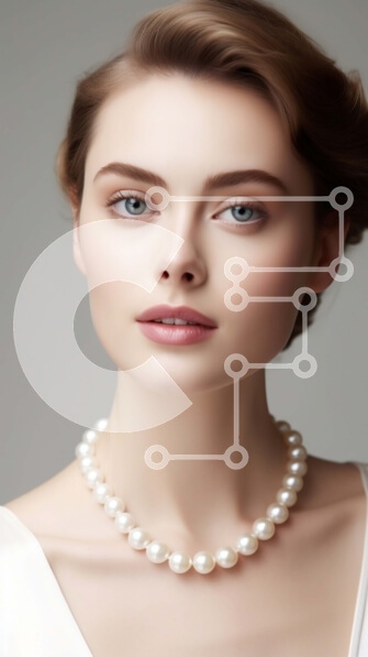 Intra Συλλεκτικό Ξύλινο Παζλ Plywood  4mm - Όμορφη εικόνα γυναίκας με λευκό φόρεμα και μαργαριταρένιο κολιέ Σε Ξύλινο Κουτί - Διαστάσεις Puzzle: 10x10 cm – 25 κομμάτια