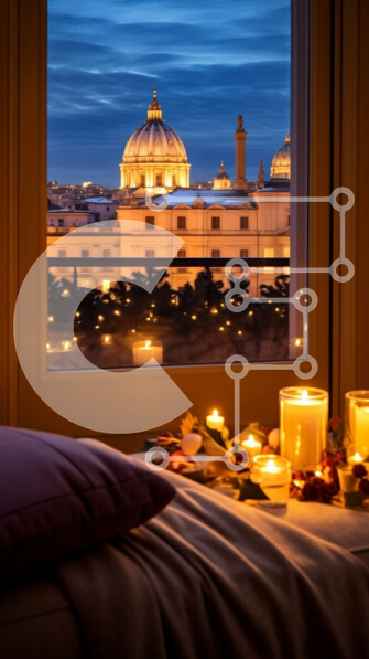 Intra Συλλεκτικό Ξύλινο Παζλ Plywood  4mm - Ρομαντικό υπνοδωμάτιο με θέα στην πόλη τη νύχτα Σε Ξύλινο Κουτί - Διαστάσεις Puzzle: 10x10 cm – 25 κομμάτια