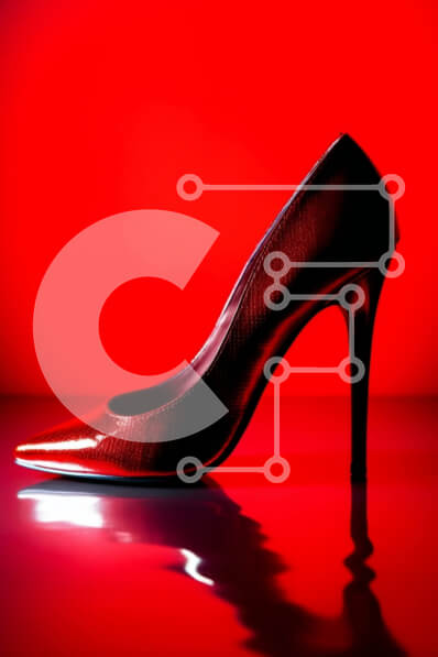 Intra Συλλεκτικό Ξύλινο Παζλ Plywood  4mm - Κομψό μαύρο ψηλοτάκουνο παπούτσι με μυτερή μύτη και τακούνι στιλέτο σε κόκκινο φόντο Σε Ξύλινο Κουτί - Διαστάσεις Puzzle: 10x10 cm – 25 κομμάτια